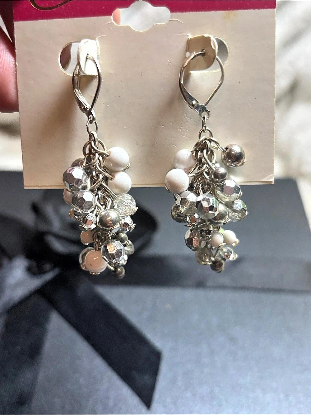 Candie's Dangle Earrings in Silver & White NWT